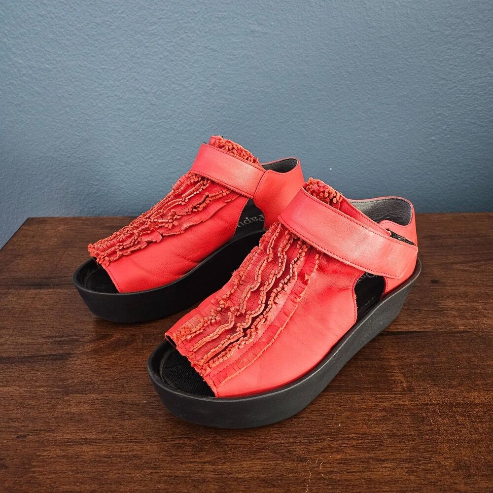 Papucei Womens Pippin Wedge Sandals Size 38 7.5 - 8 Leather Red Ankle strap